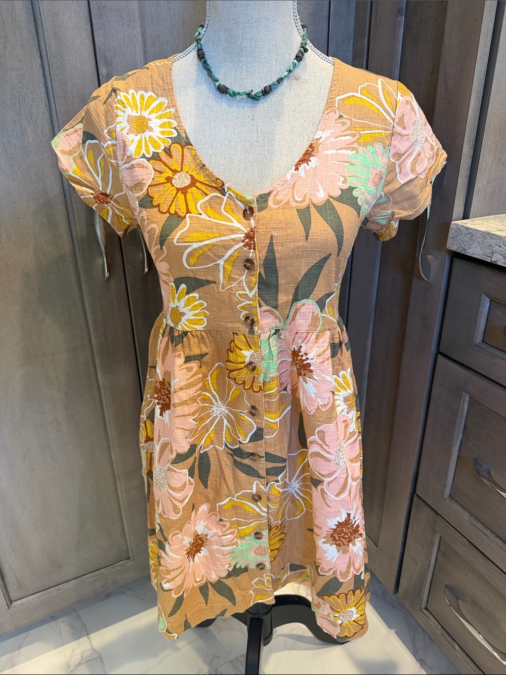 Roxy Brand Floral Button-Front Short Sleeve Dress